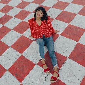 Topshop Polka Dot Ruffle Top